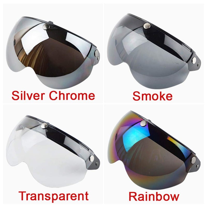 VCOROS Universal Motorcycle Retro Pilot-Style Standard 3 Snap-Button Visor Flip Up Down Open Face Helmet Half Face Shield(Chrome Silver) - Image 3